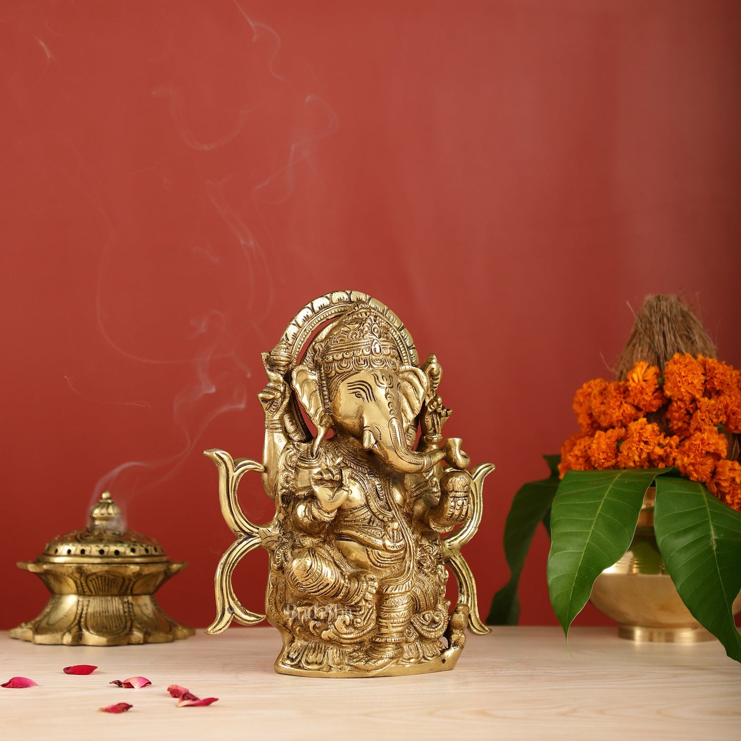 11.5-Inch Brass Ganesha Idol – Handcrafted Decorative Statue for Home, Office, or Meditation Space | Artisan Metal Sculpture-2