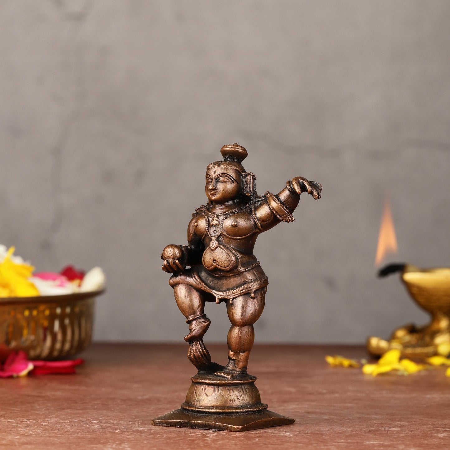 Pure Copper Dancing Krishna Idol - 3.75-inch-4