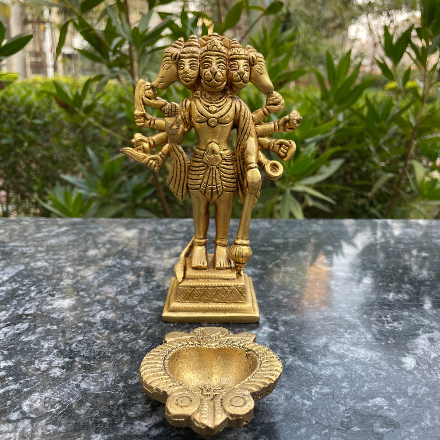 Brass Lord Panchmukhi Hanuman 7 Inches Idol-4