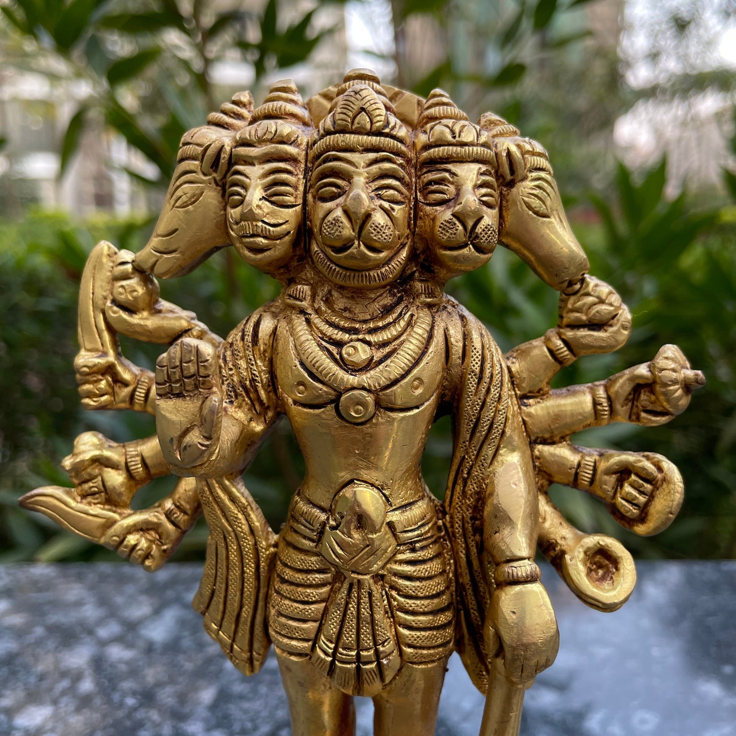 Brass Lord Panchmukhi Hanuman 7 Inches Idol-1