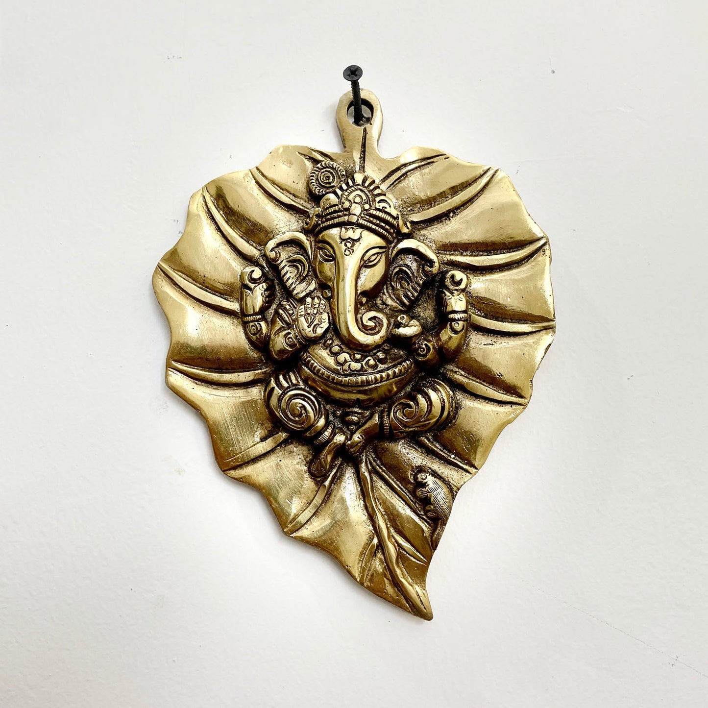 Brass Ganesha Wall Hanging on Antique Peepal Leaf|Ganpati Idol for Home Decor & Diwali| Ganesh Hanging Decor For Good Luck-1
