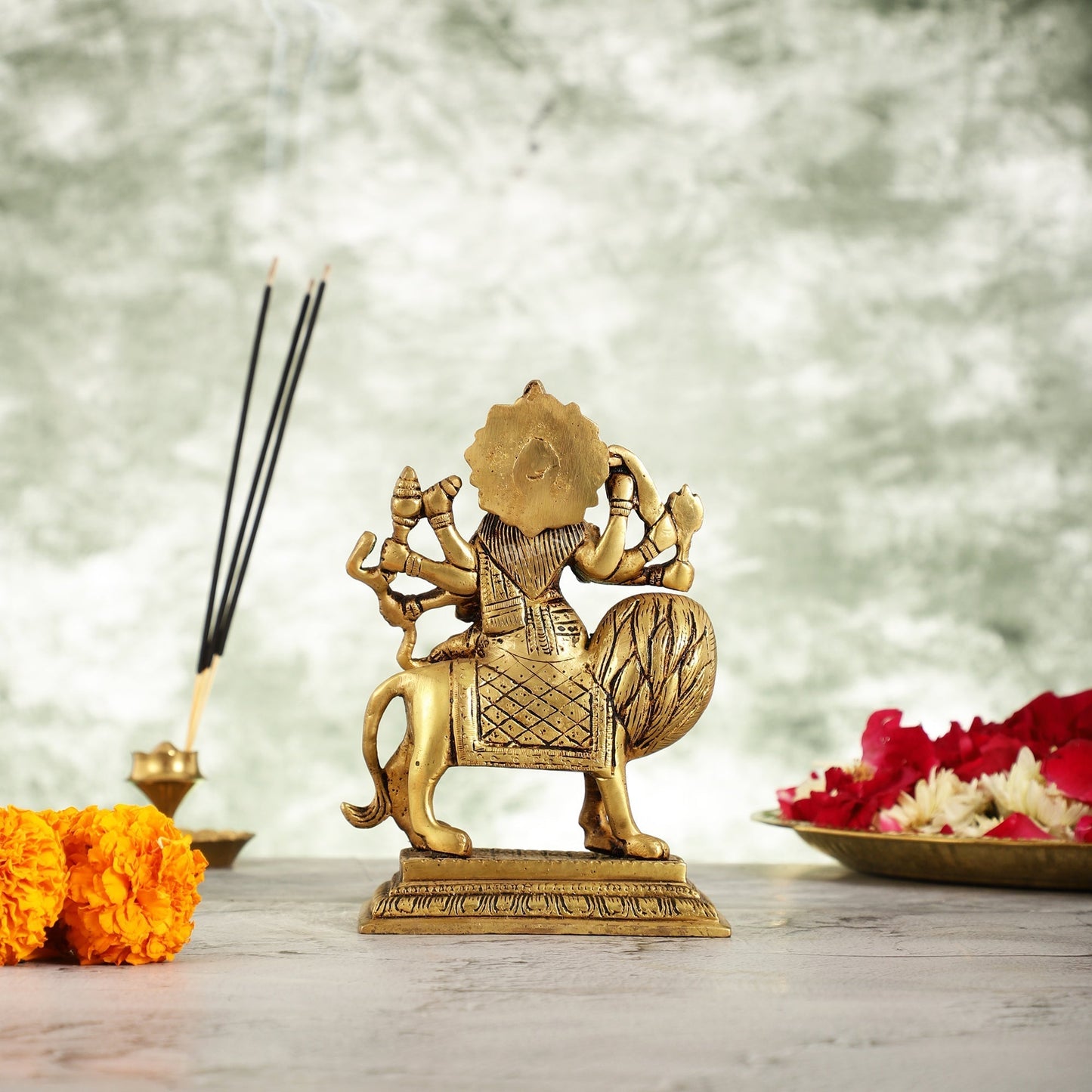 Brass Durga Ma Sherawali Idol - 7 Inch-3