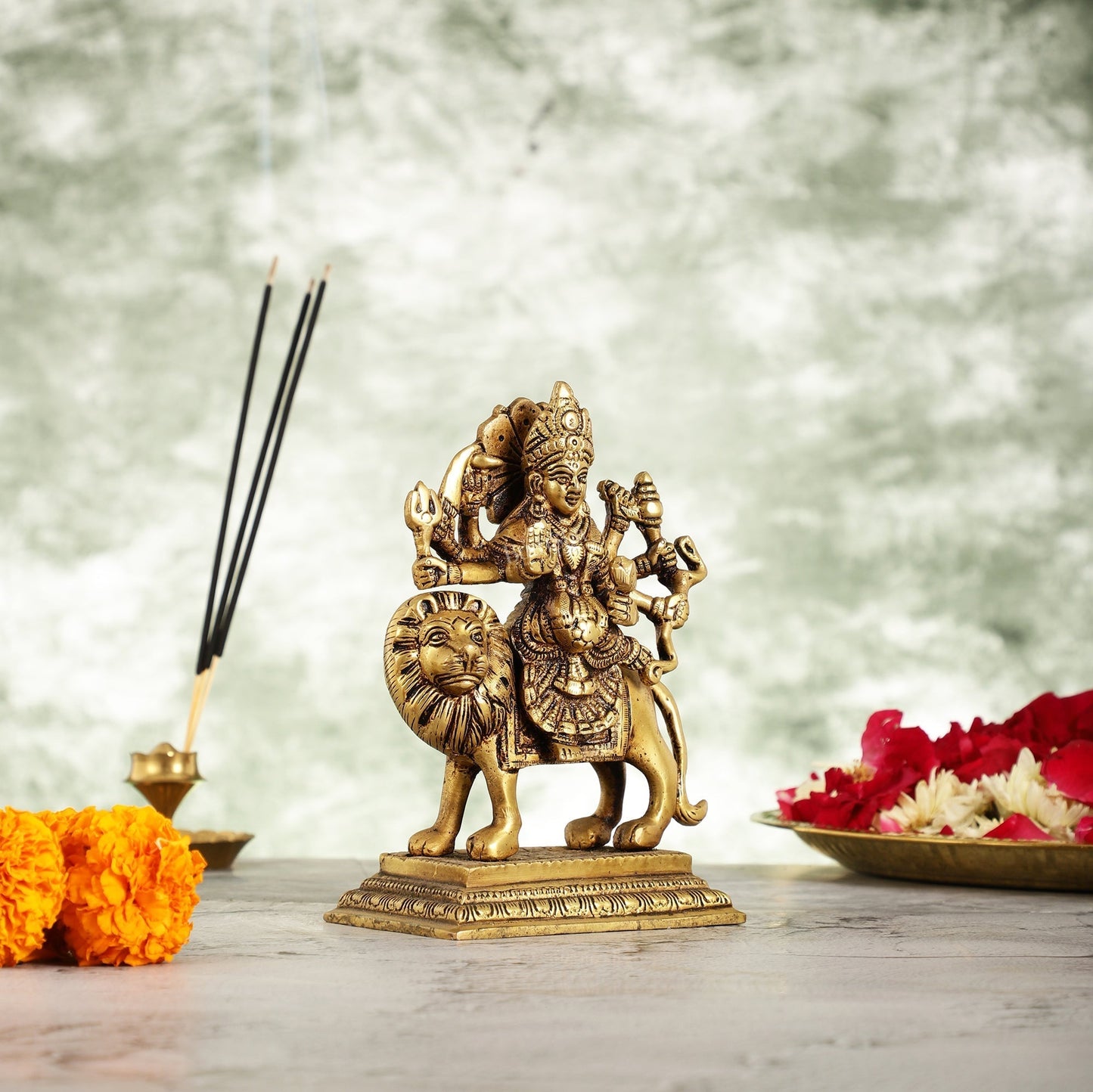 Brass Durga Ma Sherawali Idol - 7 Inch-2