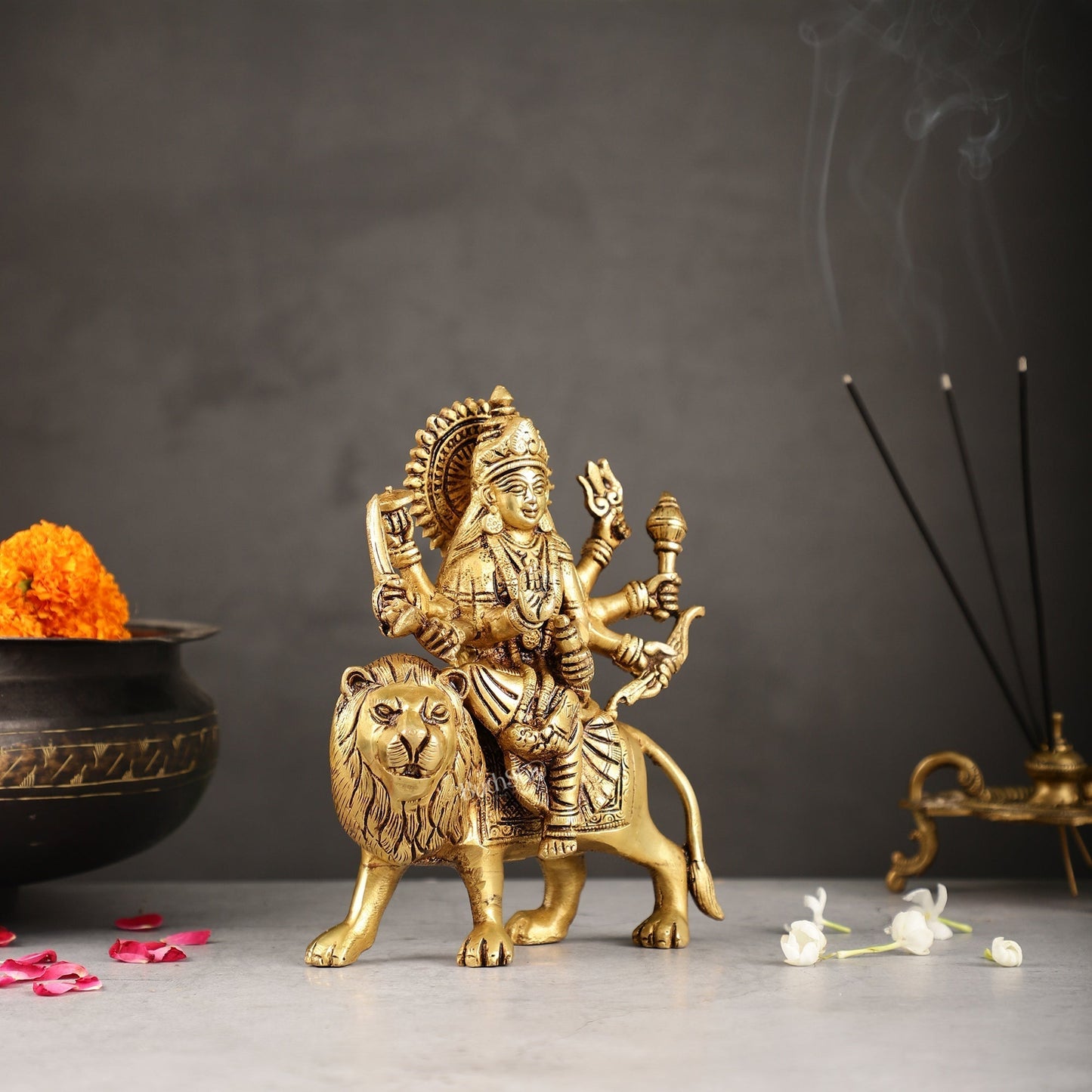 Exquisite Brass Durga Idol | Intricately Crafted 8.5"-2
