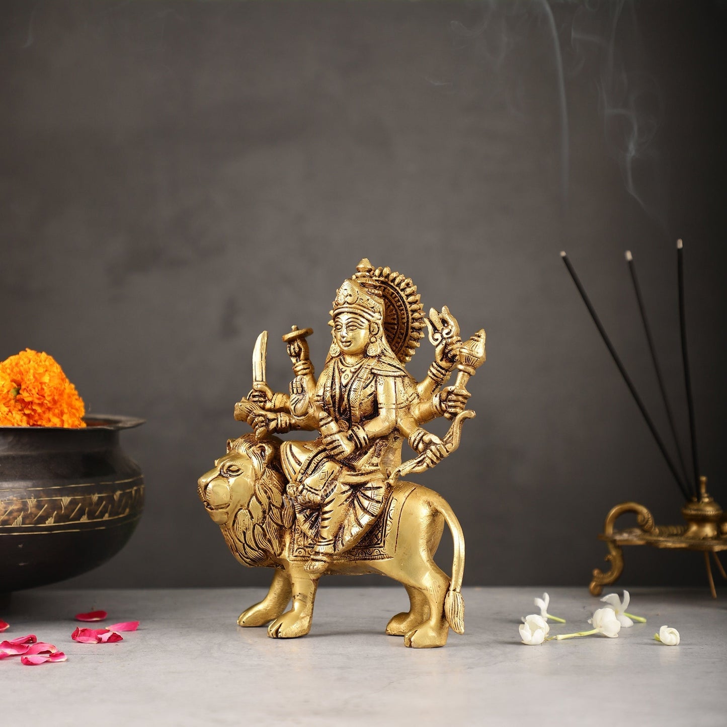 Exquisite Brass Durga Idol | Intricately Crafted 8.5"-1