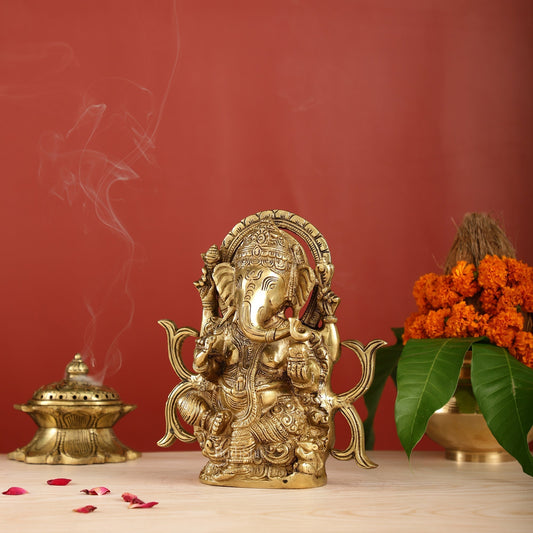 11.5-Inch Brass Ganesha Idol – Handcrafted Decorative Statue for Home, Office, or Meditation Space | Artisan Metal Sculpture-1