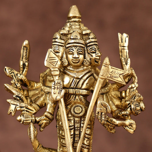 Brass Lord Shanmugar Murugan Kartikeya Standing with Peacock Idol | 6 Inch-1