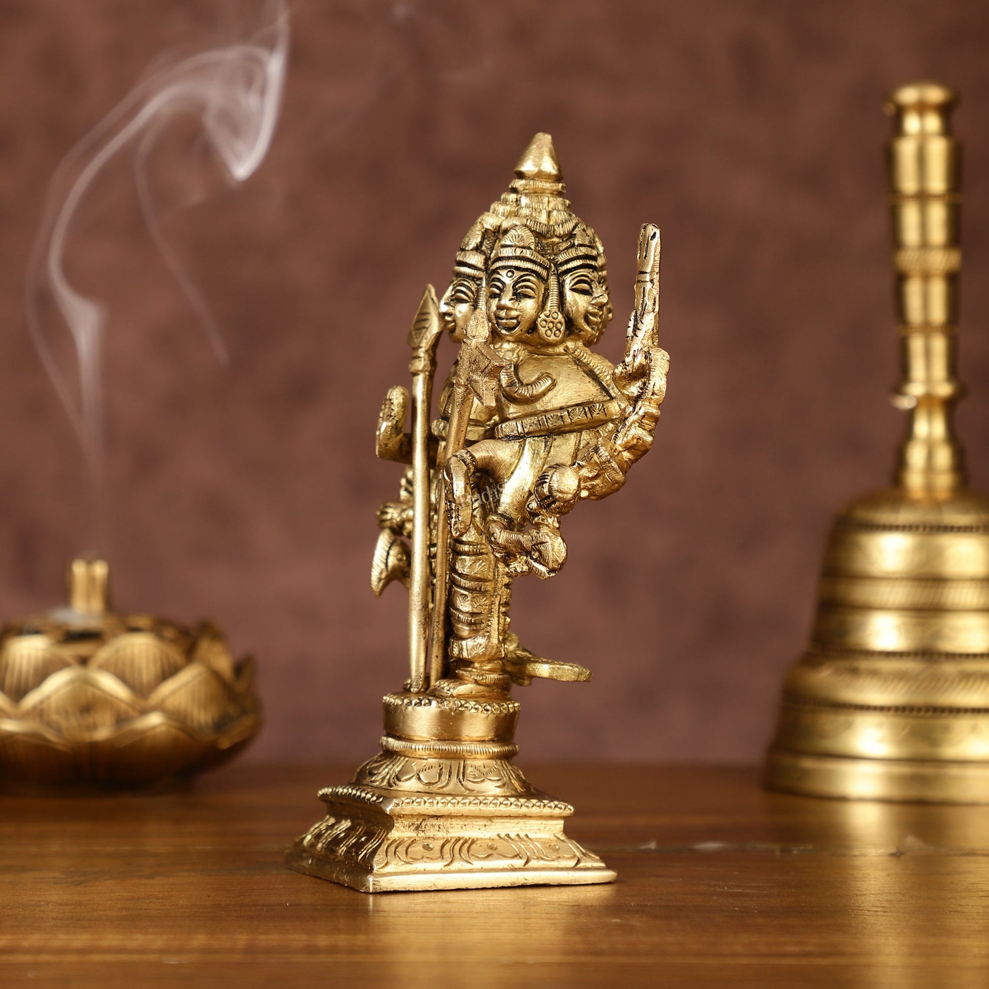 Brass Lord Shanmugar Murugan Kartikeya Standing with Peacock Idol | 6 Inch-2