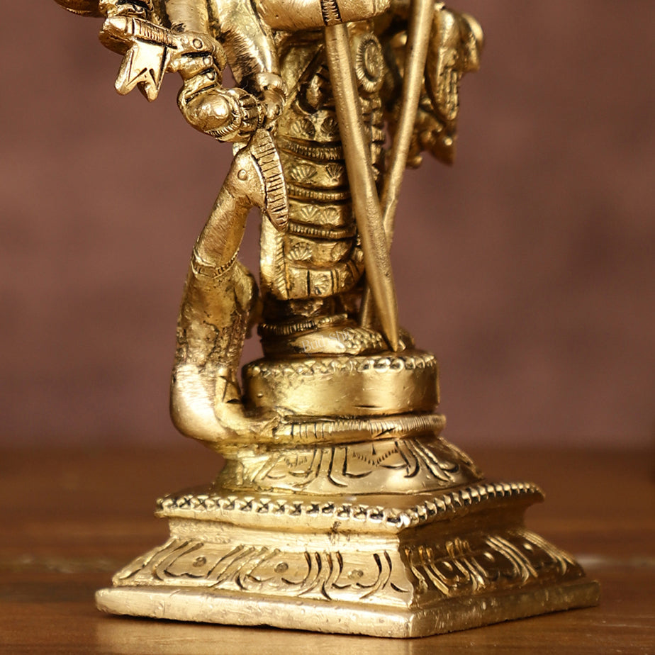 Brass Lord Shanmugar Murugan Kartikeya Standing with Peacock Idol | 6 Inch-4