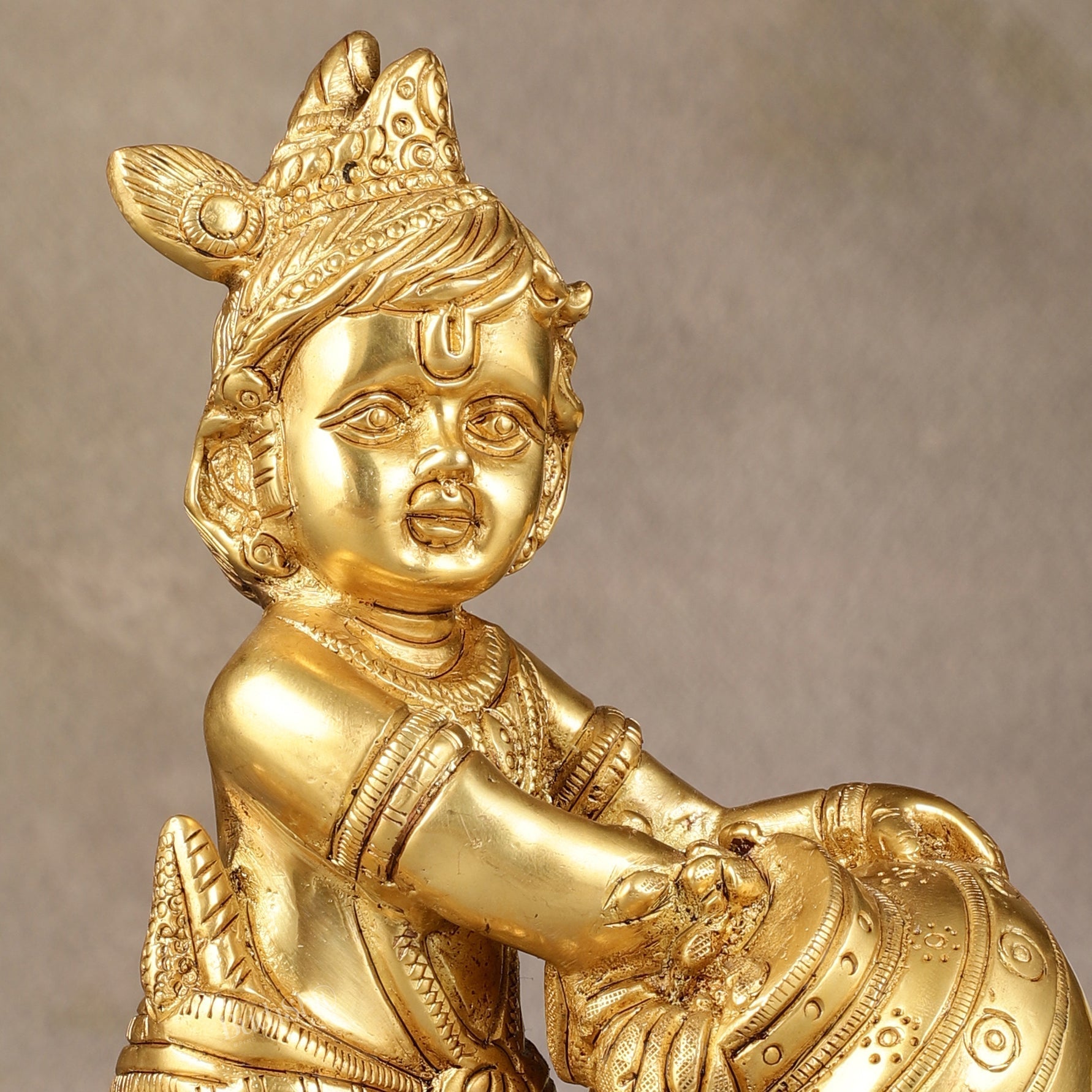 Pure Brass Baby Krishna Makhan chor idol 7"-1