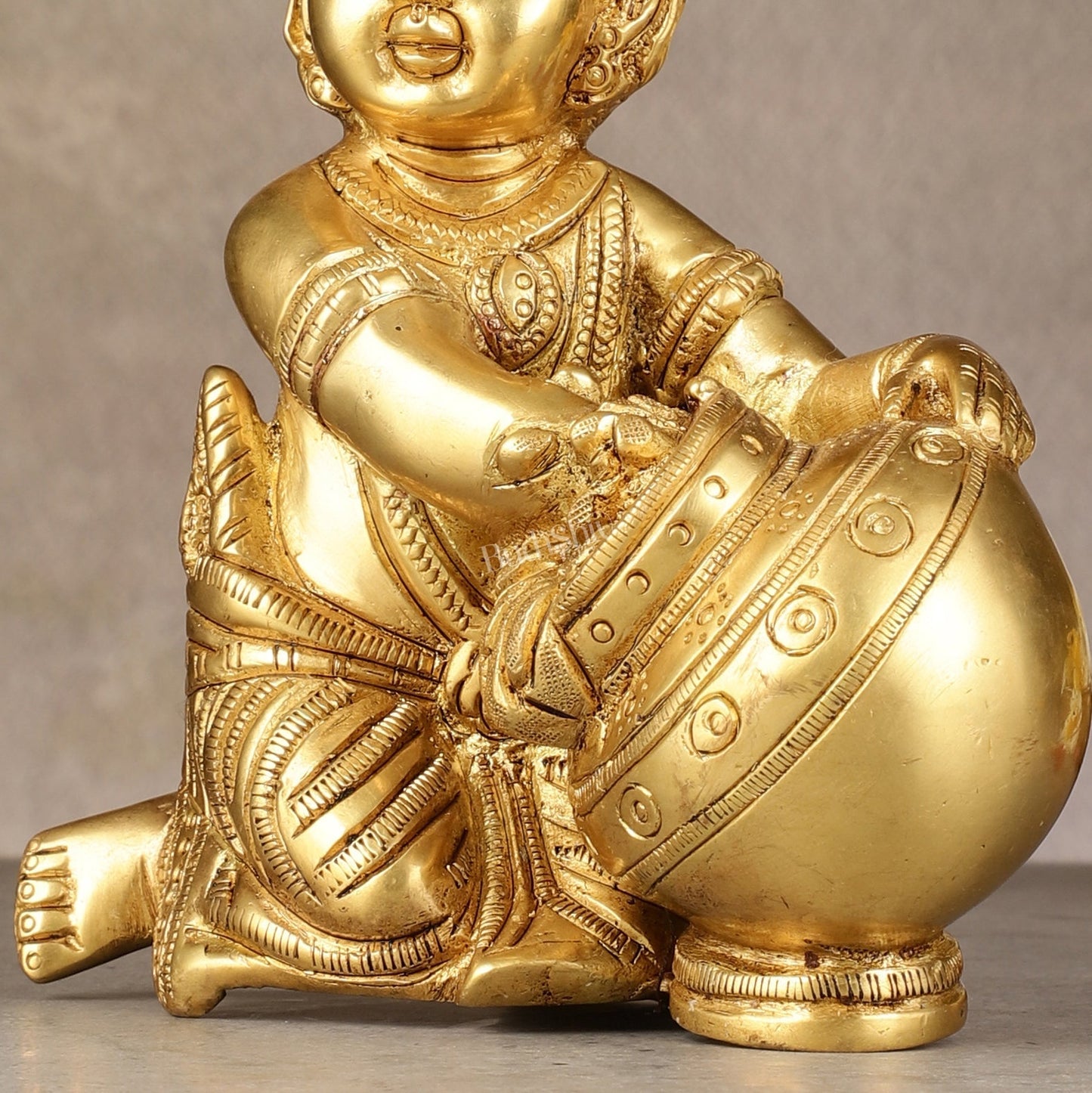 Pure Brass Baby Krishna Makhan chor idol 7"-3