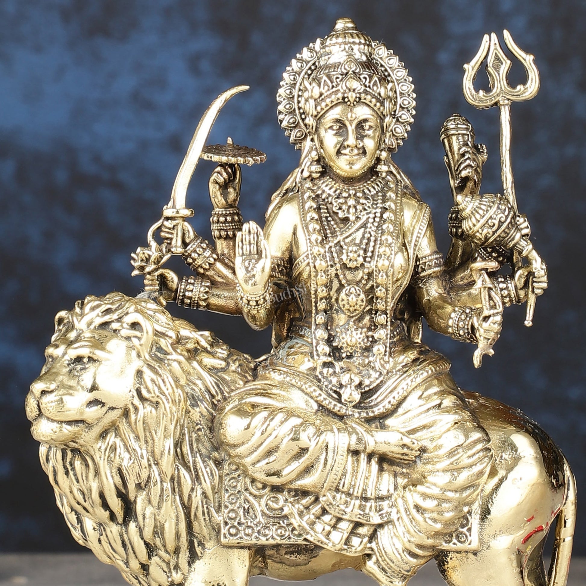 Intricate Lightweight Brass Goddess Durga Idol - 6-inch-1