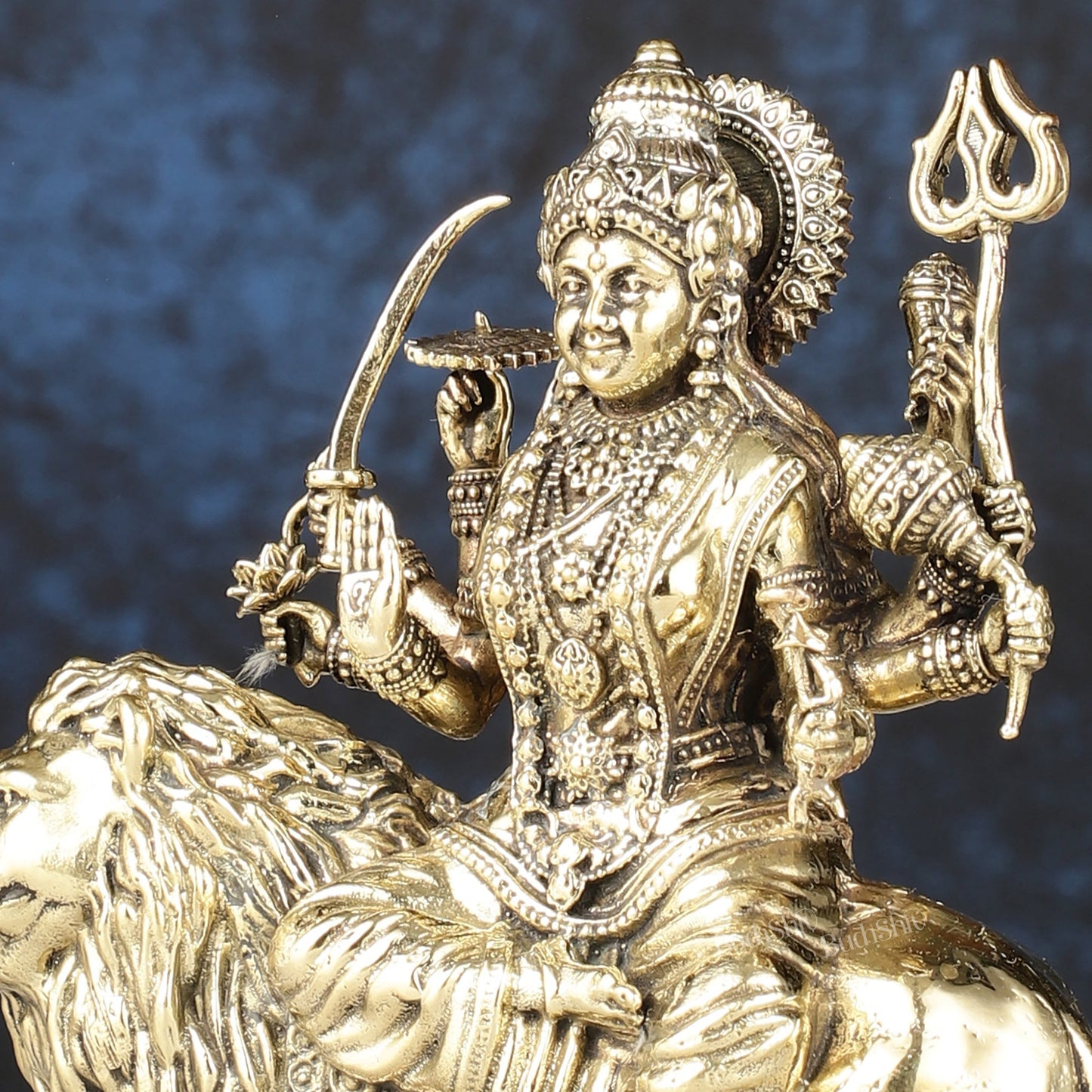 Intricate Lightweight Brass Goddess Durga Idol - 6-inch-3