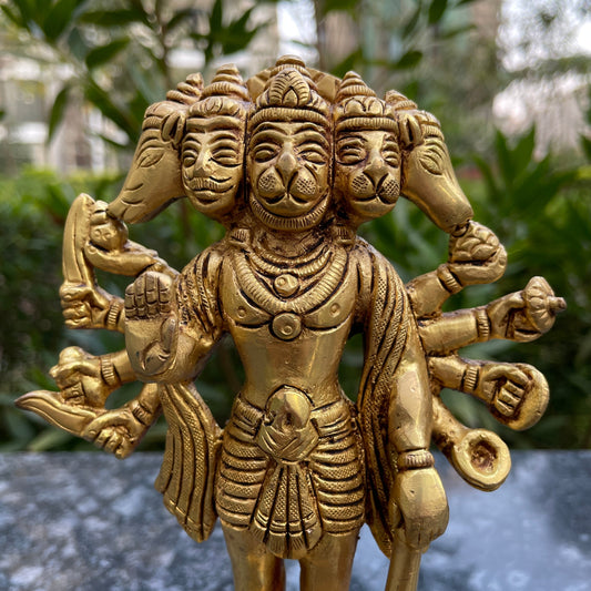 Brass Lord Panchmukhi Hanuman 7 Inches Idol-1