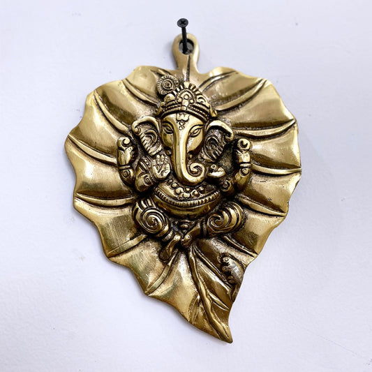 Brass Ganesha Wall Hanging on Antique Peepal Leaf|Ganpati Idol for Home Decor & Diwali| Ganesh Hanging Decor For Good Luck-0