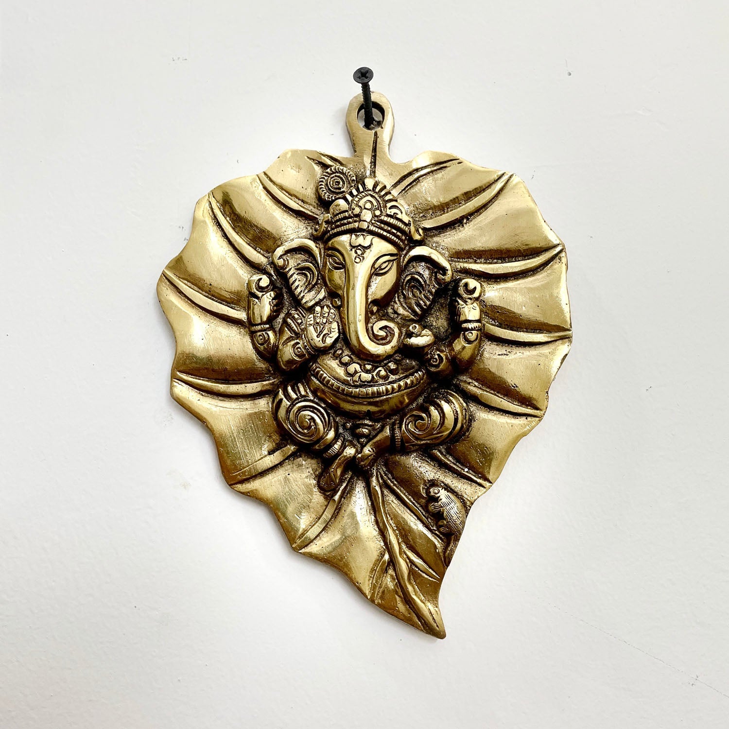 Brass Ganesha Wall Hanging on Antique Peepal Leaf|Ganpati Idol for Home Decor & Diwali| Ganesh Hanging Decor For Good Luck-1