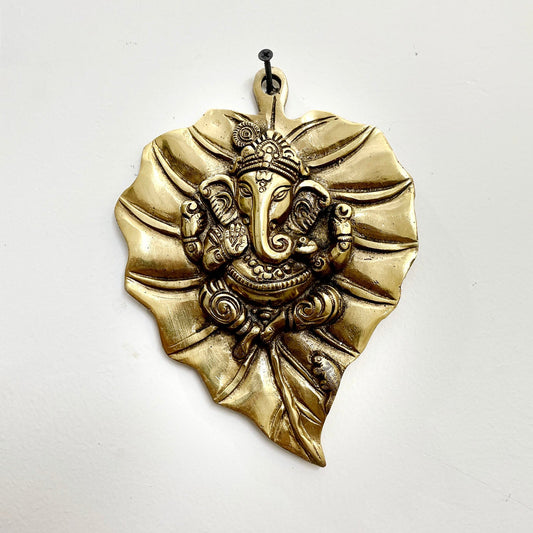 Brass Ganesha Wall Hanging on Antique Peepal Leaf|Ganpati Idol for Home Decor & Diwali| Ganesh Hanging Decor For Good Luck-1