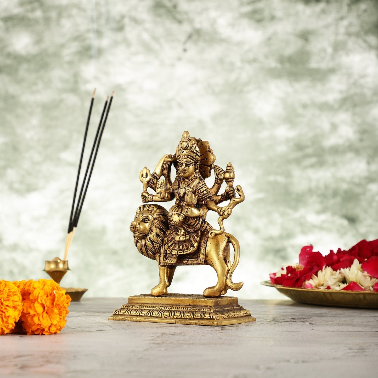 Brass Durga Ma Sherawali Idol - 7 Inch-1