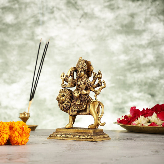 Brass Durga Ma Sherawali Idol - 7 Inch-1