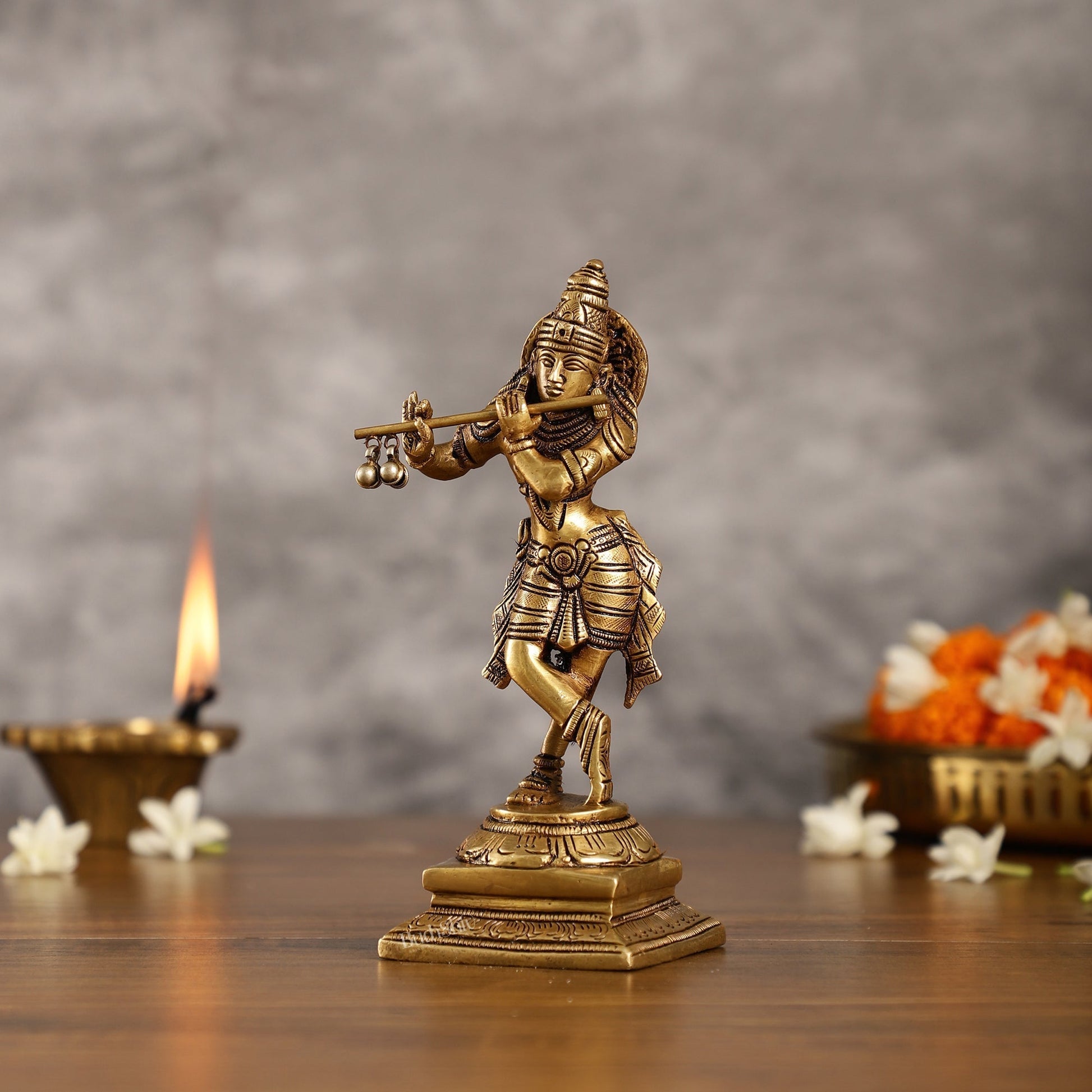 Brass Lord Krishna Idol | Height 7.5 inch-2