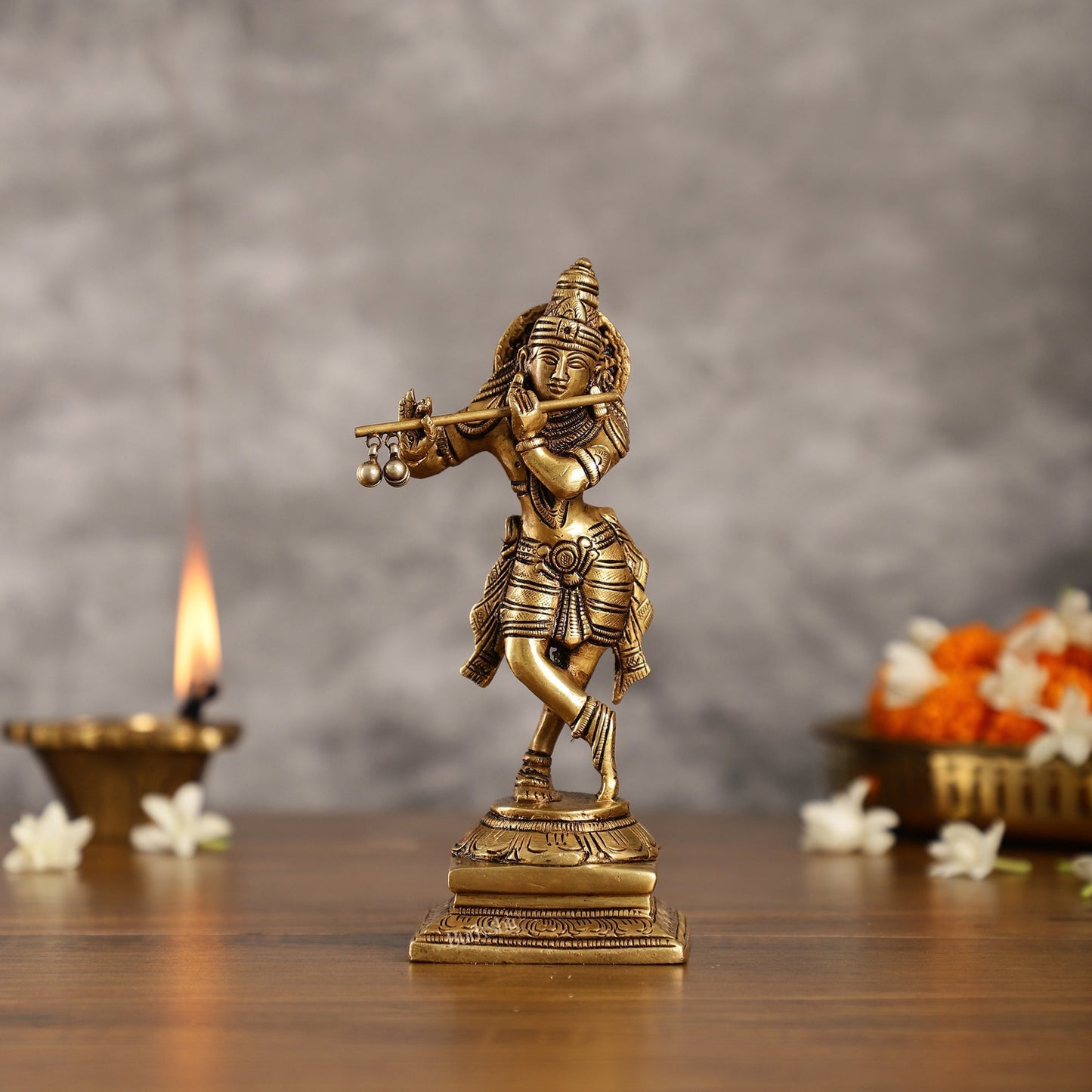 Brass Lord Krishna Idol | Height 7.5 inch-0