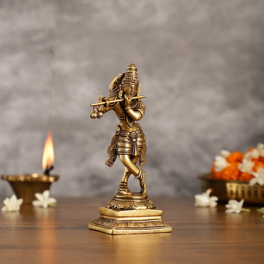 Brass Lord Krishna Idol | Height 7.5 inch-1