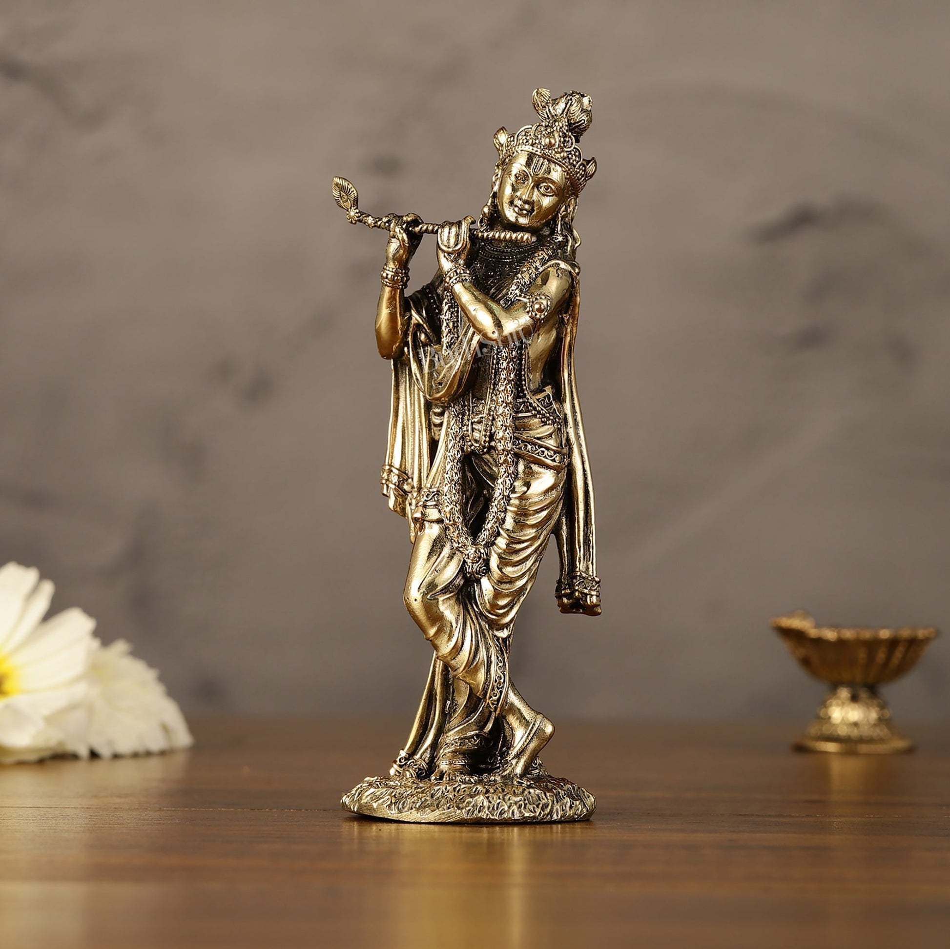 Brass Superfine Intricate Krishna Idol - 6" Height-2