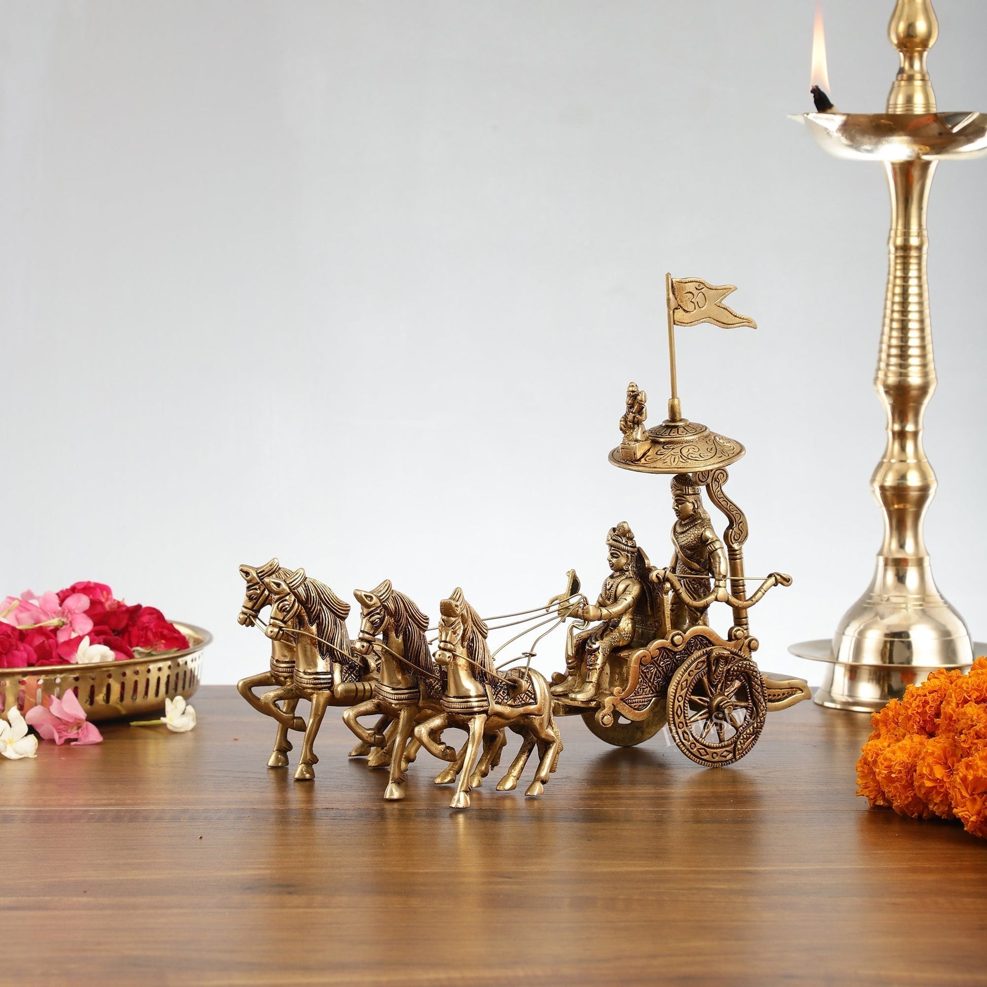 Divine 9.5 Inch Brass Geeta Updesh Krishna and Arjun Rath Idol-0