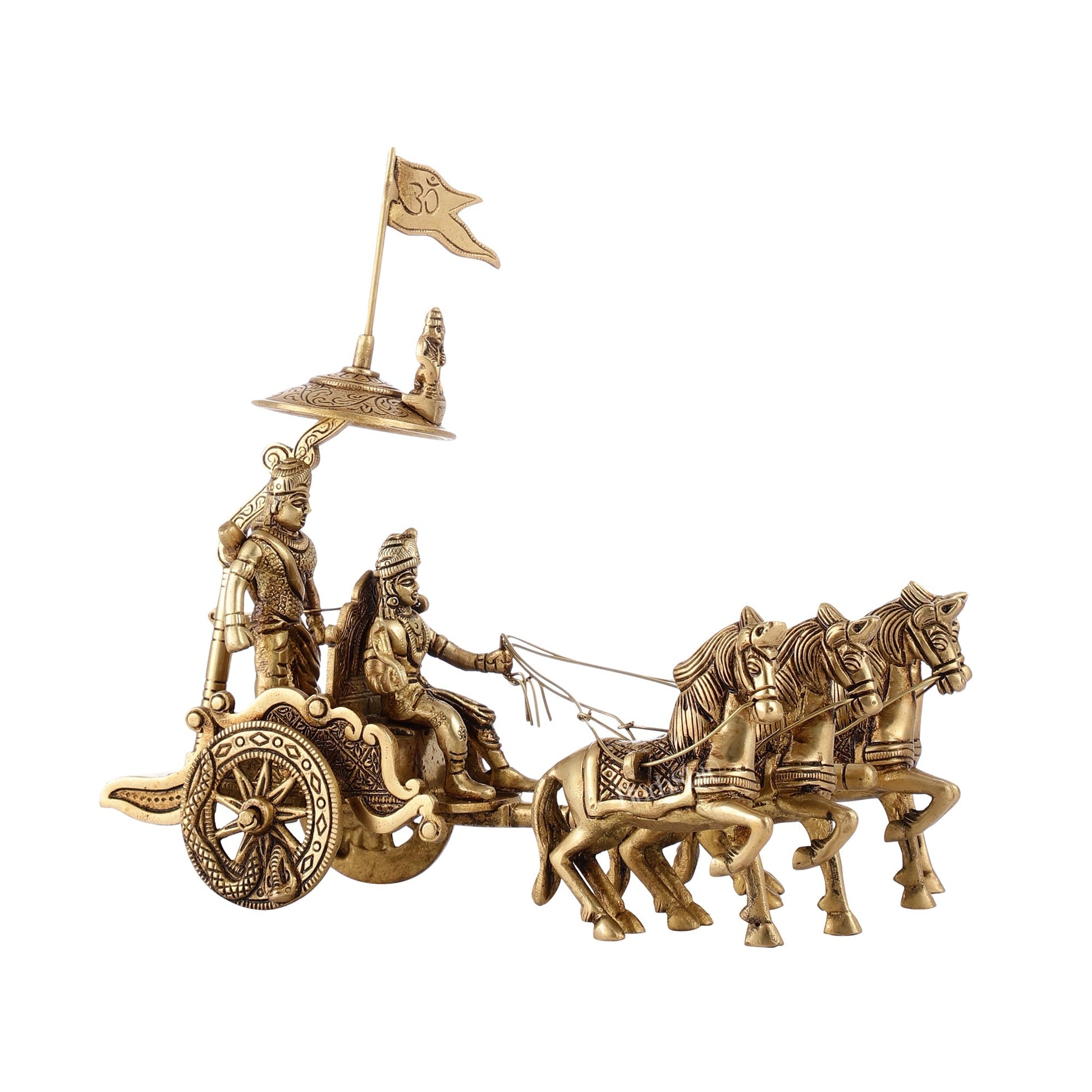 Divine 9.5 Inch Brass Geeta Updesh Krishna and Arjun Rath Idol-3