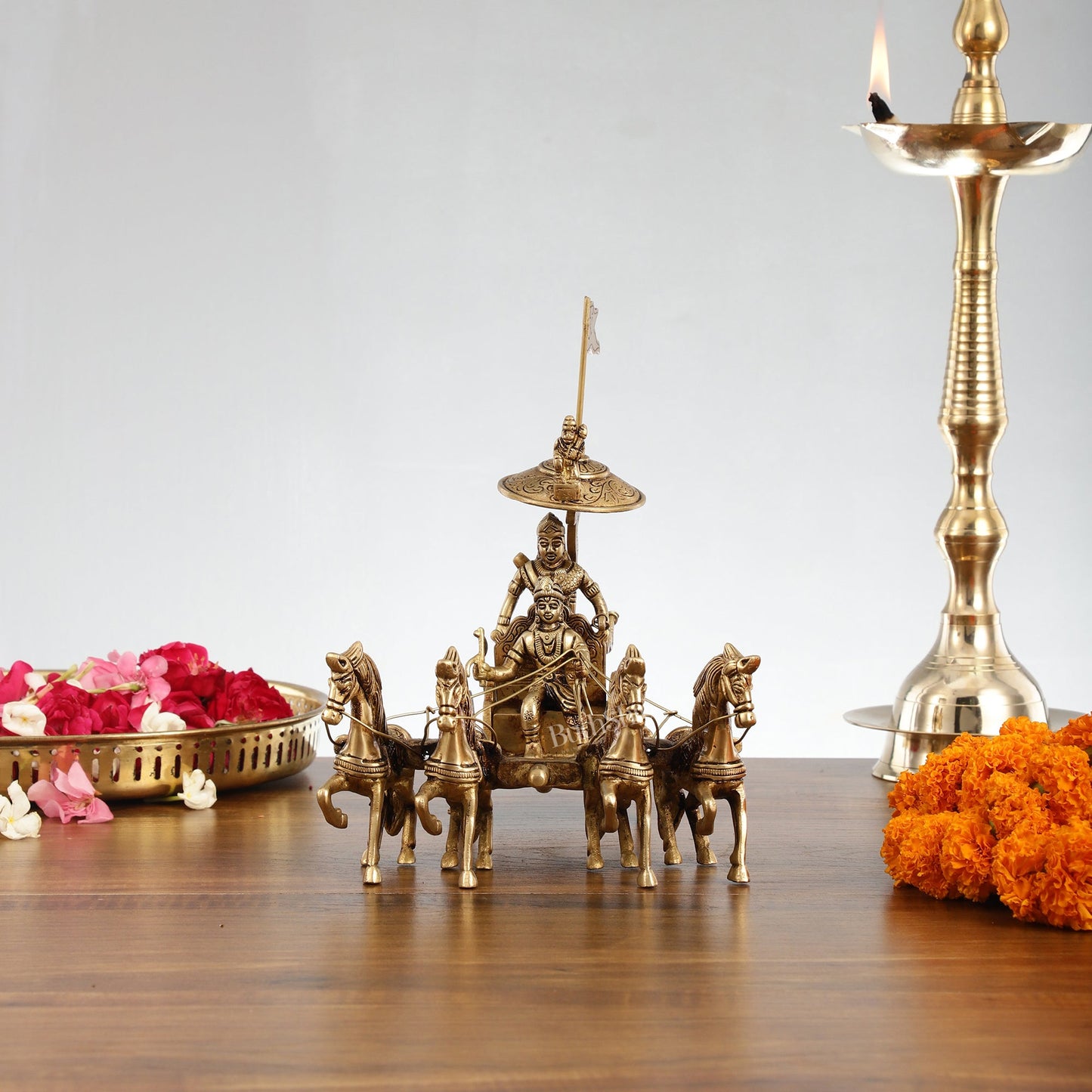 Divine 9.5 Inch Brass Geeta Updesh Krishna and Arjun Rath Idol-1