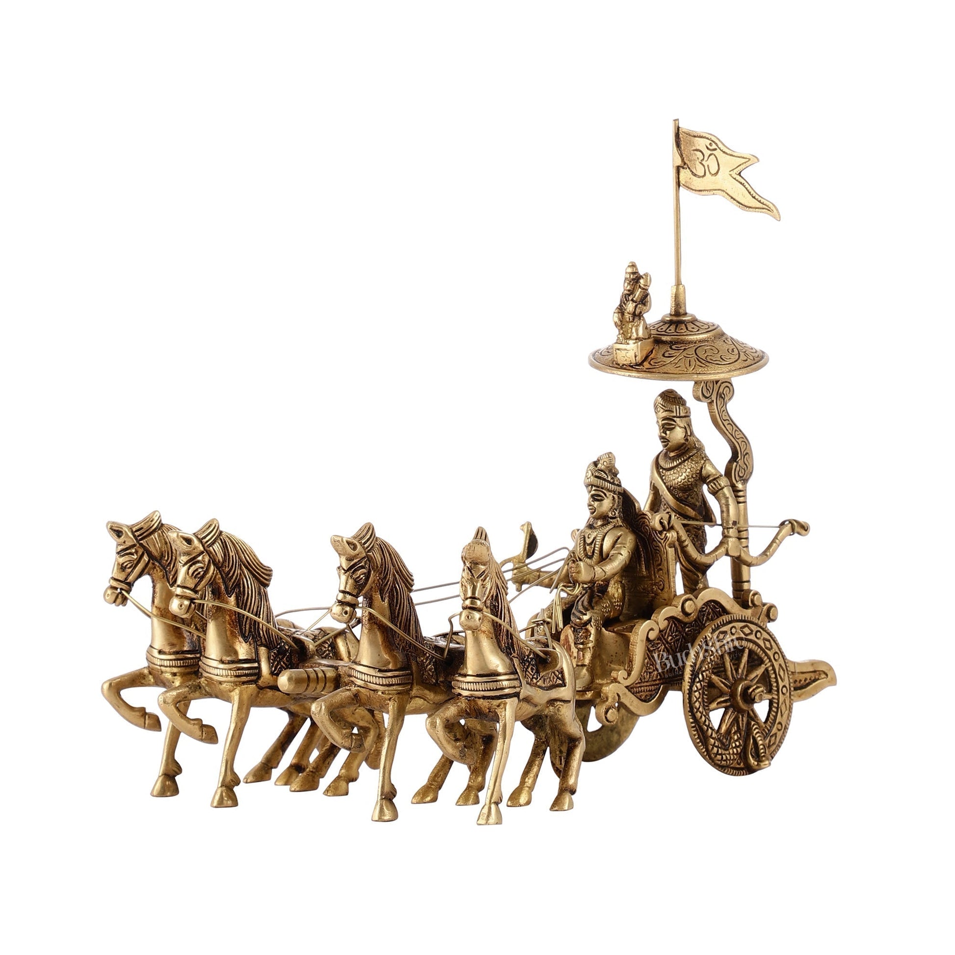 Divine 9.5 Inch Brass Geeta Updesh Krishna and Arjun Rath Idol-4