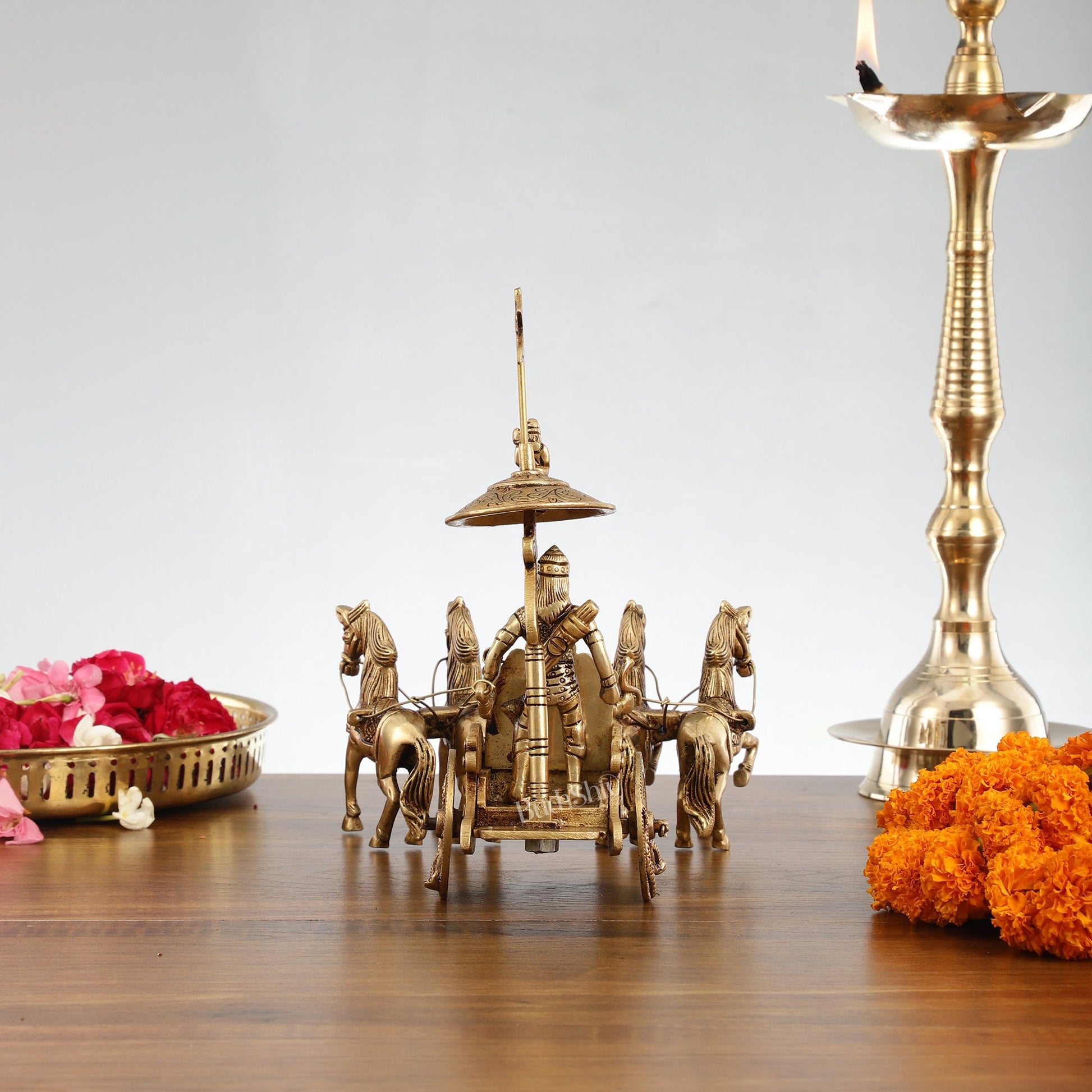 Divine 9.5 Inch Brass Geeta Updesh Krishna and Arjun Rath Idol-2