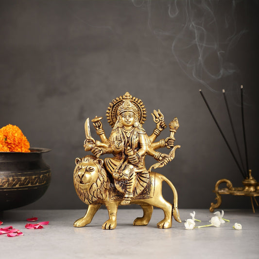 Exquisite Brass Durga Idol | Intricately Crafted 8.5"-0