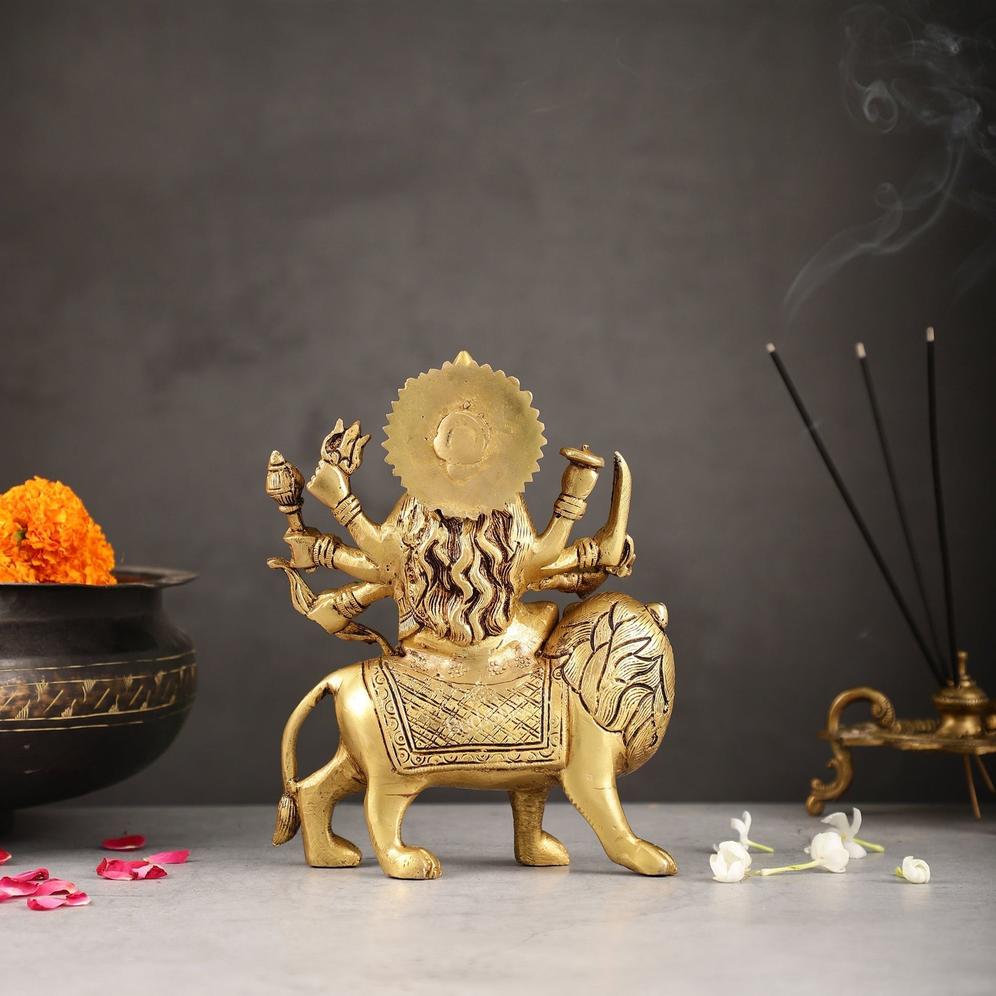 Exquisite Brass Durga Idol | Intricately Crafted 8.5"-3