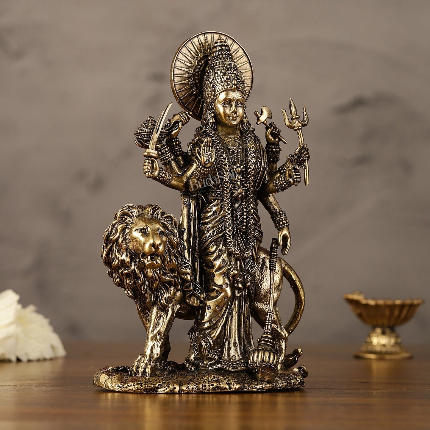 Pure Brass Standing Durga Ma Idol - 6 Inch-2