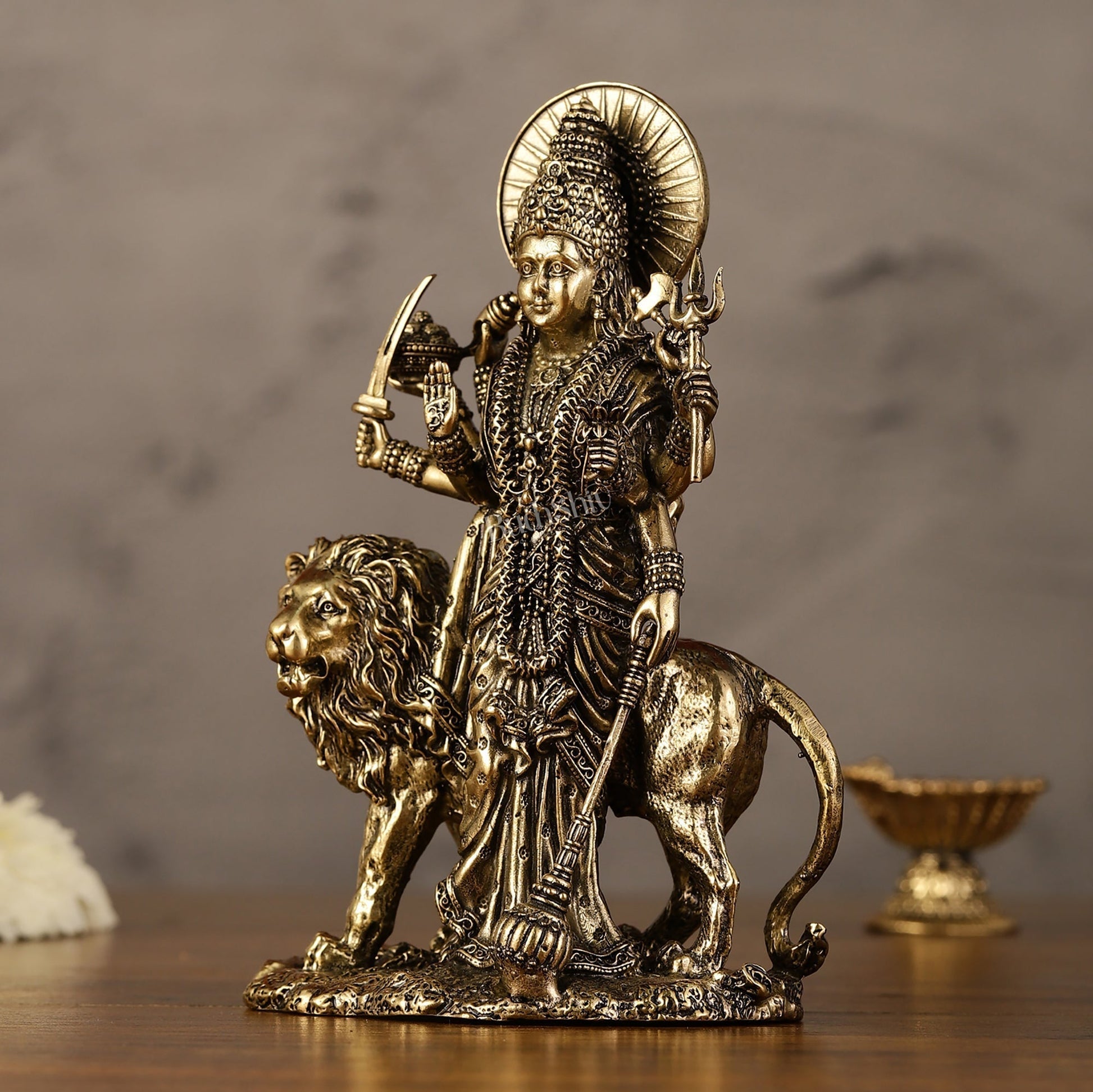 Pure Brass Standing Durga Ma Idol - 6 Inch-1