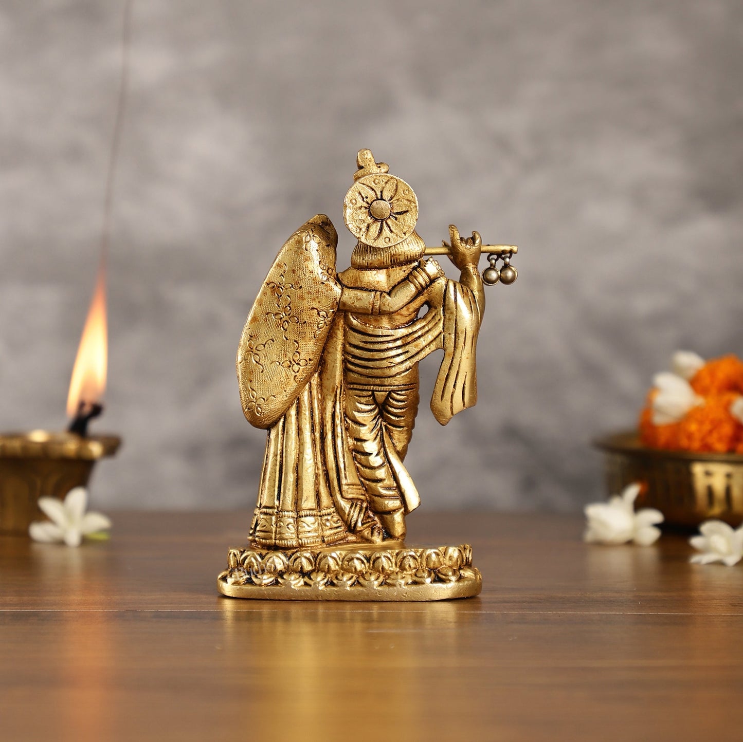 Superfine Brass Radha Krishna Idol - 6 Inch Statue-3