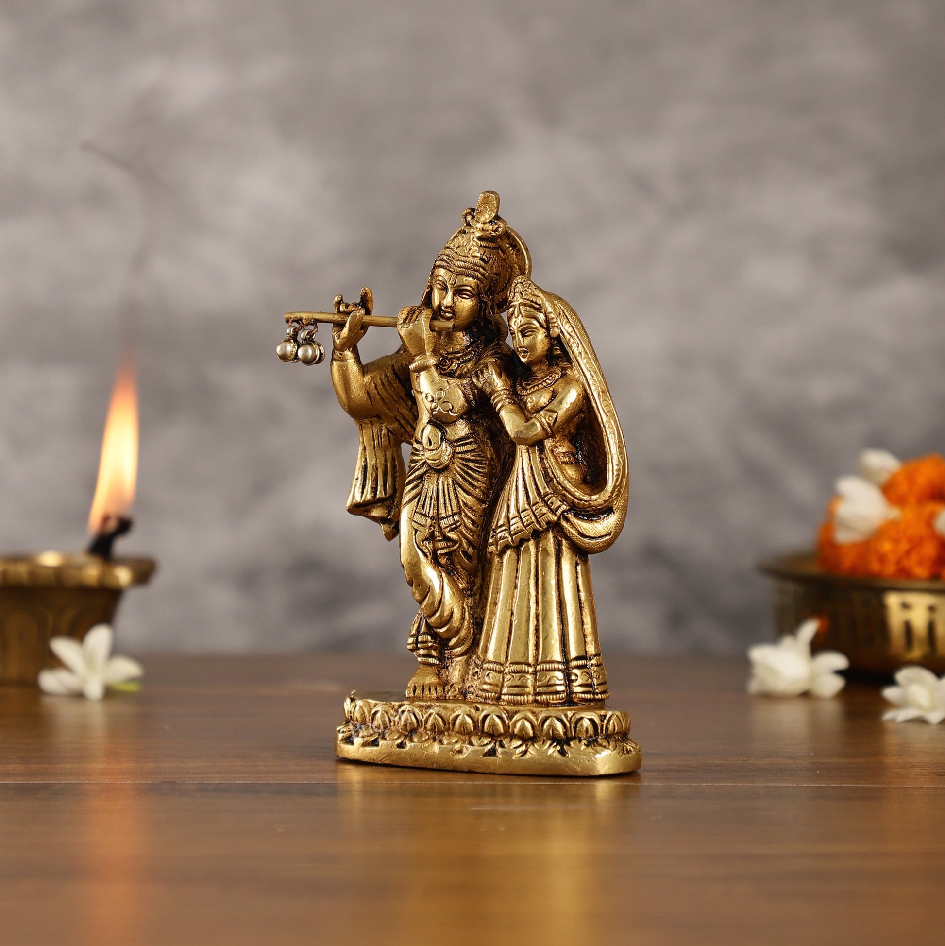 Superfine Brass Radha Krishna Idol - 6 Inch Statue-2