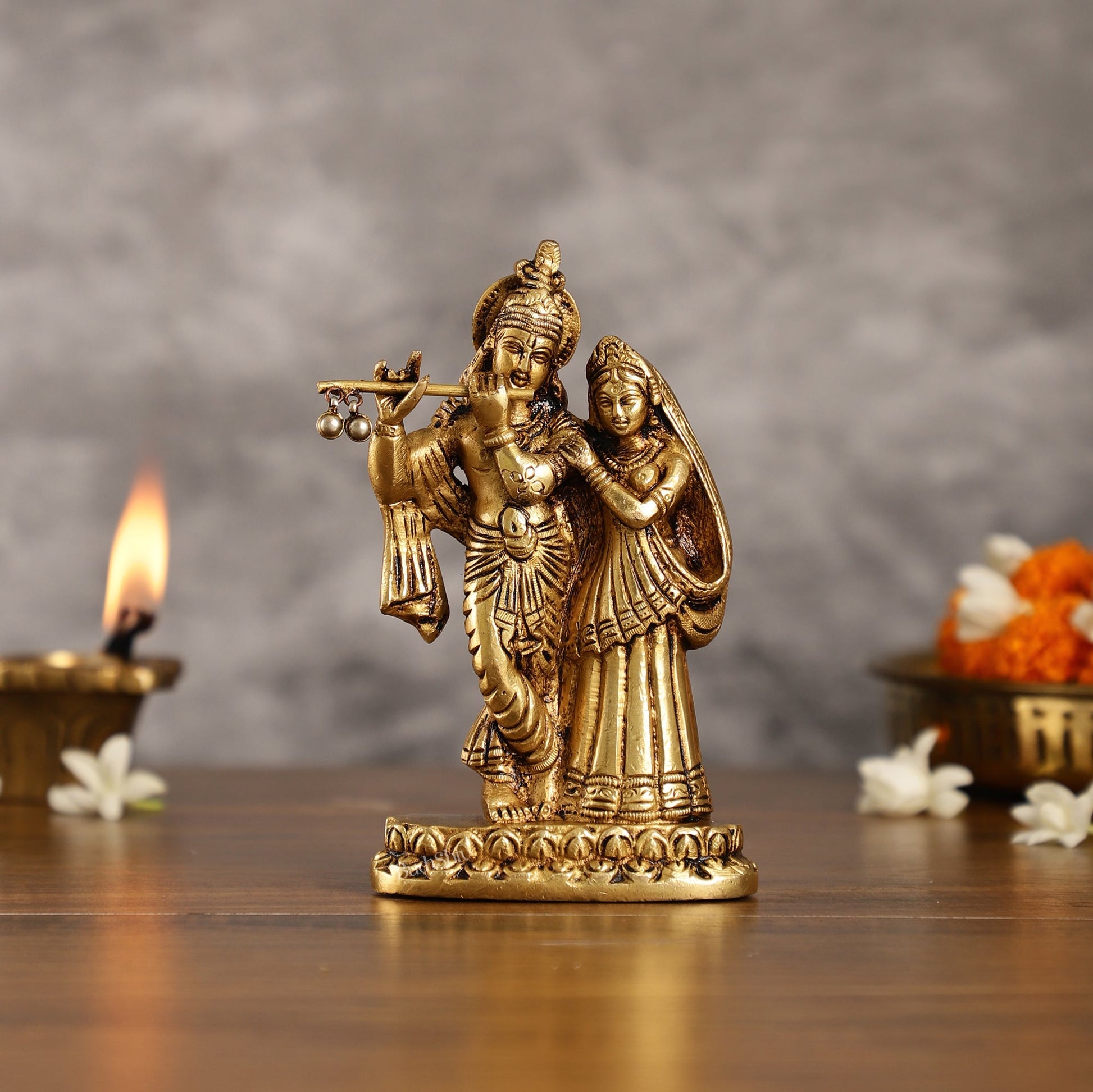 Superfine Brass Radha Krishna Idol - 6 Inch Statue-0