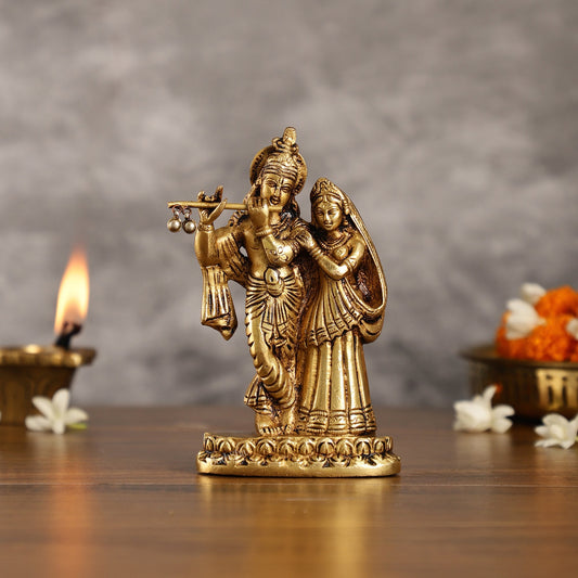 Superfine Brass Radha Krishna Idol - 6 Inch Statue-0