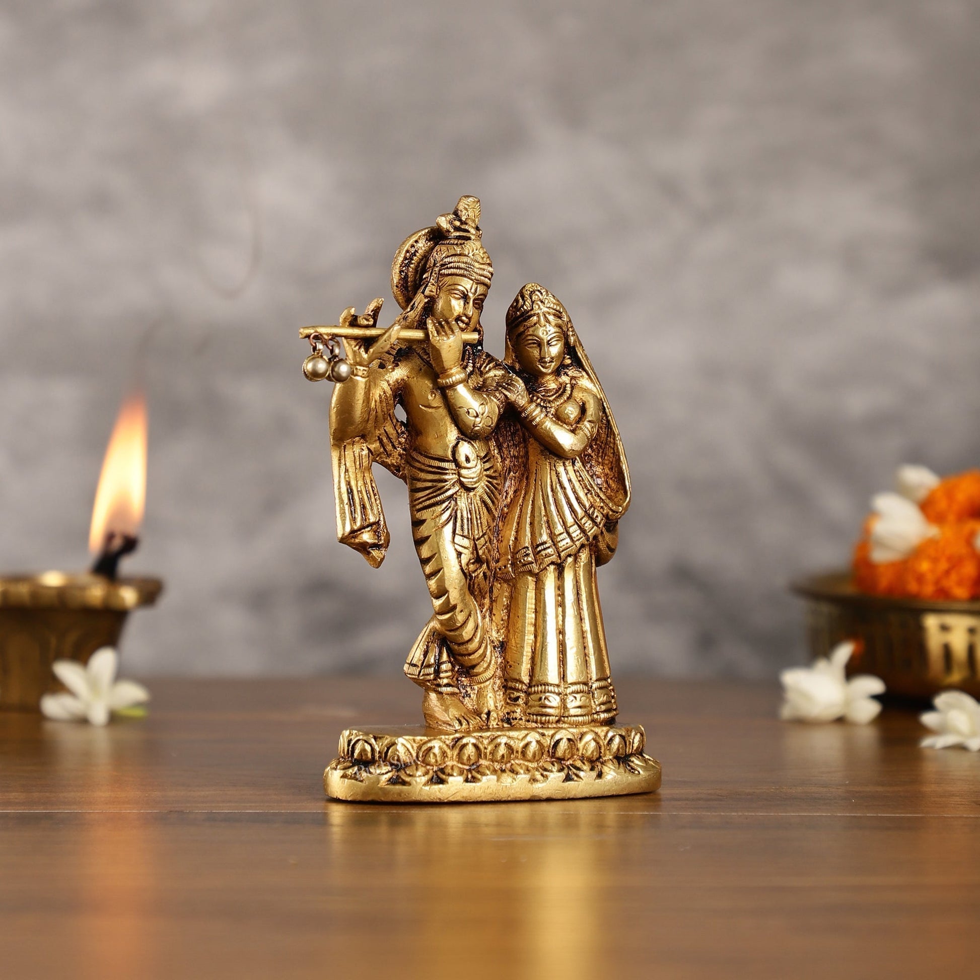 Superfine Brass Radha Krishna Idol - 6 Inch Statue-1